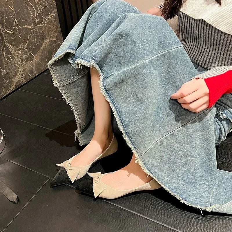 Flats Moccasins Shoes For Women Pointed Toe Office With Bow