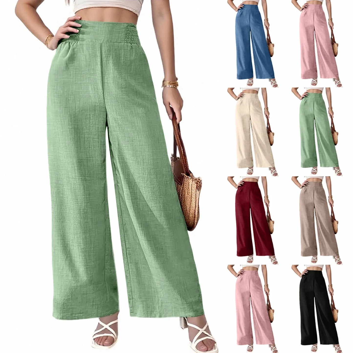 Women's summer thin twill pants versatile casual wide-leg trouser