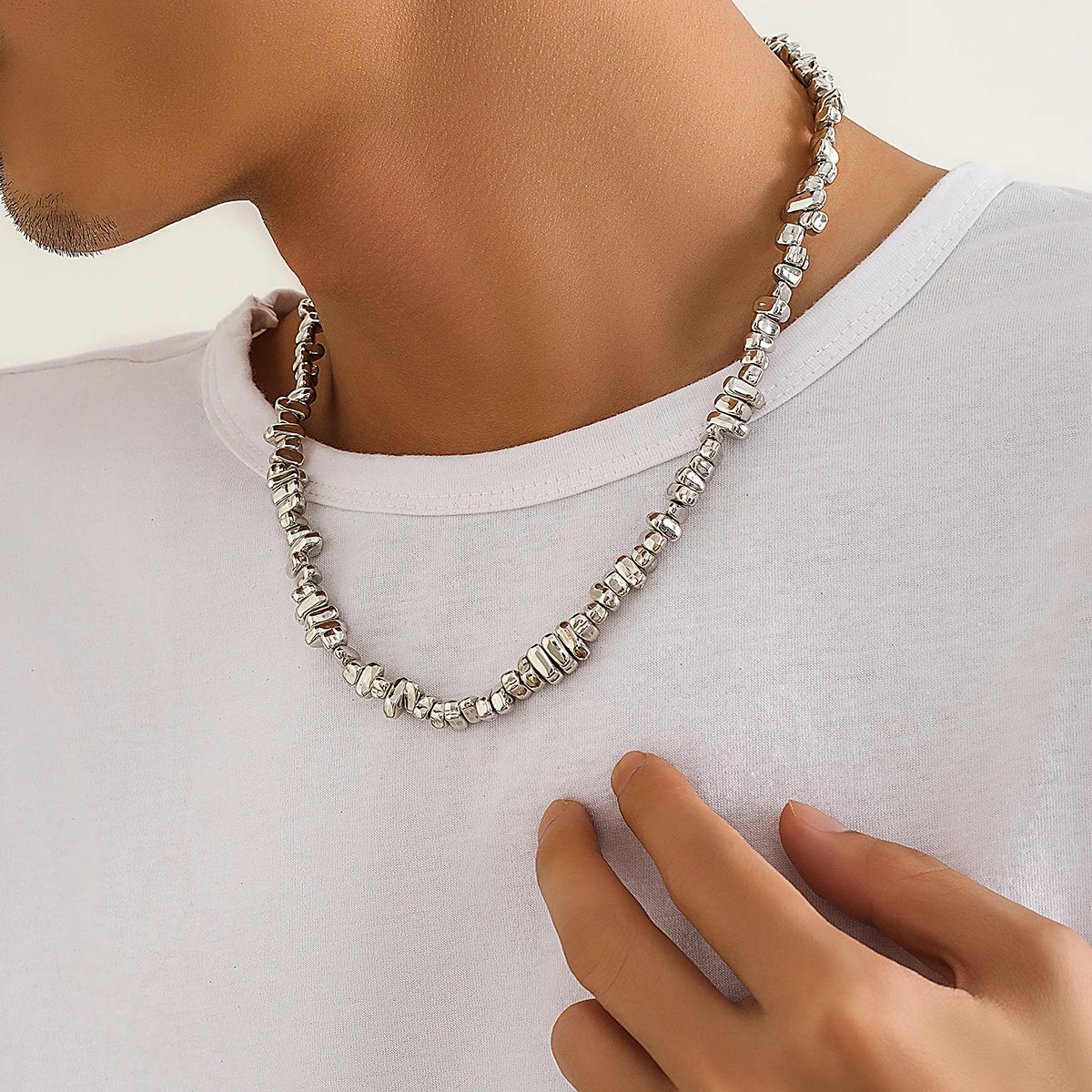 Irregular CCB Beads Chains Short Choker Necklace for Men