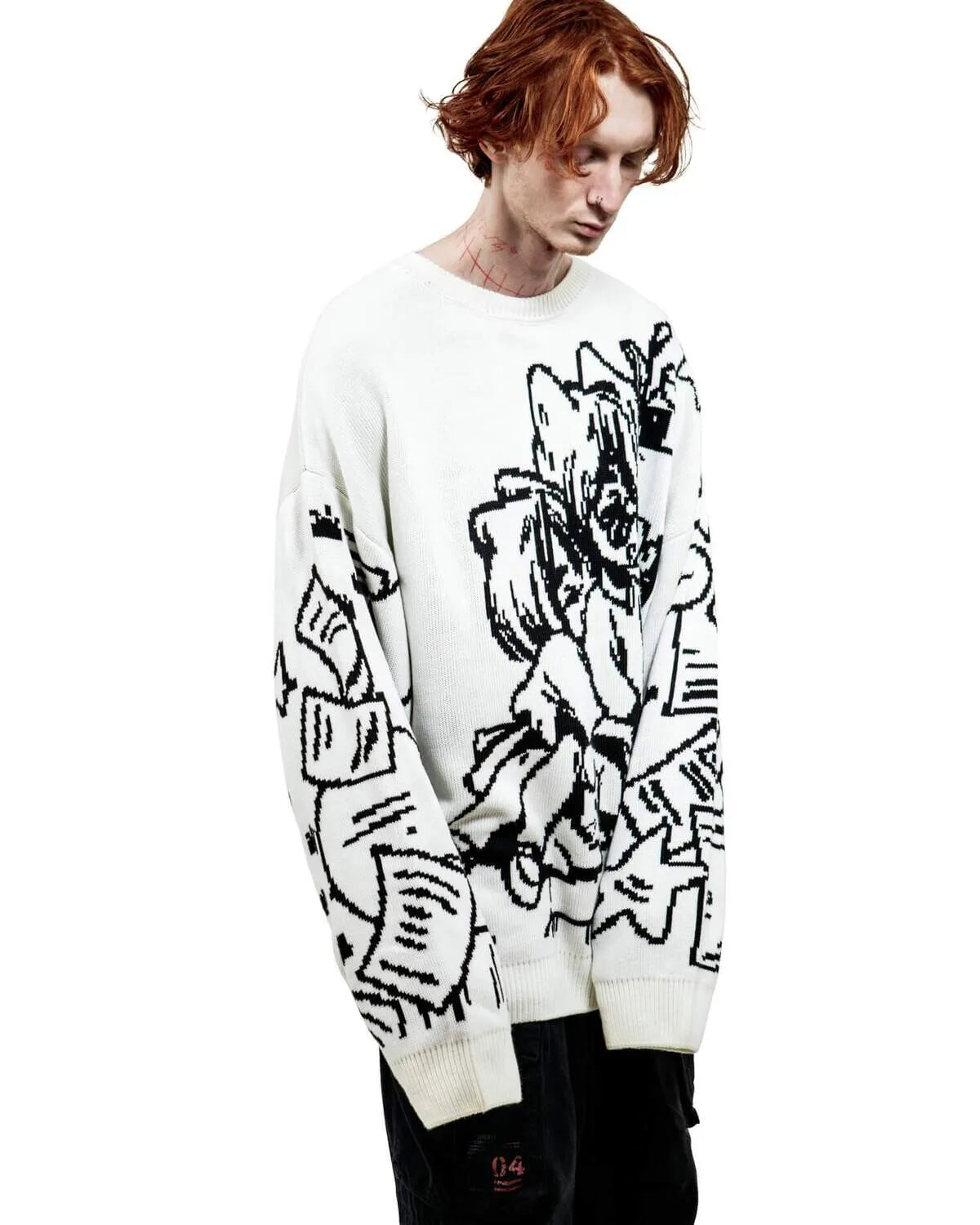 Vintage Cartoon Knitted Sweaters Men Casual Oversized Fashion  Streetwear Tops
