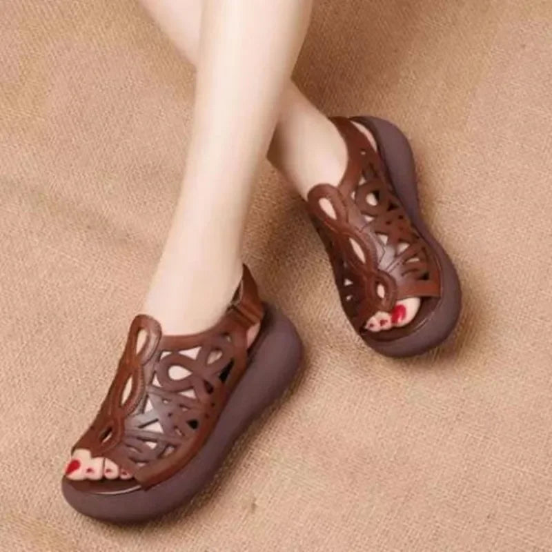 Women Sandals Soft Leather Wedges Shoes