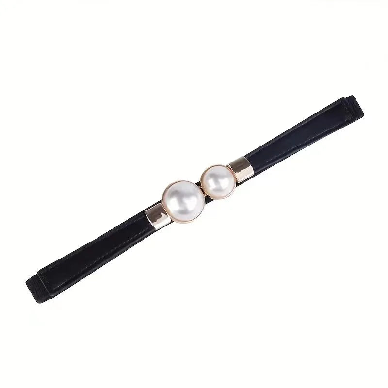 Double Pearls Buckle Elastic Women Belts