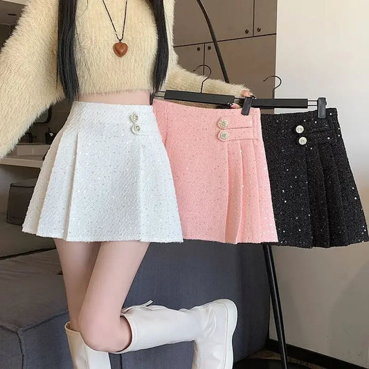 Women Tweed  Pencil Bodycon High Waist Skirts