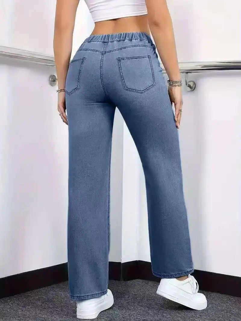 Women’s straight-leg jeans with elastic waistband