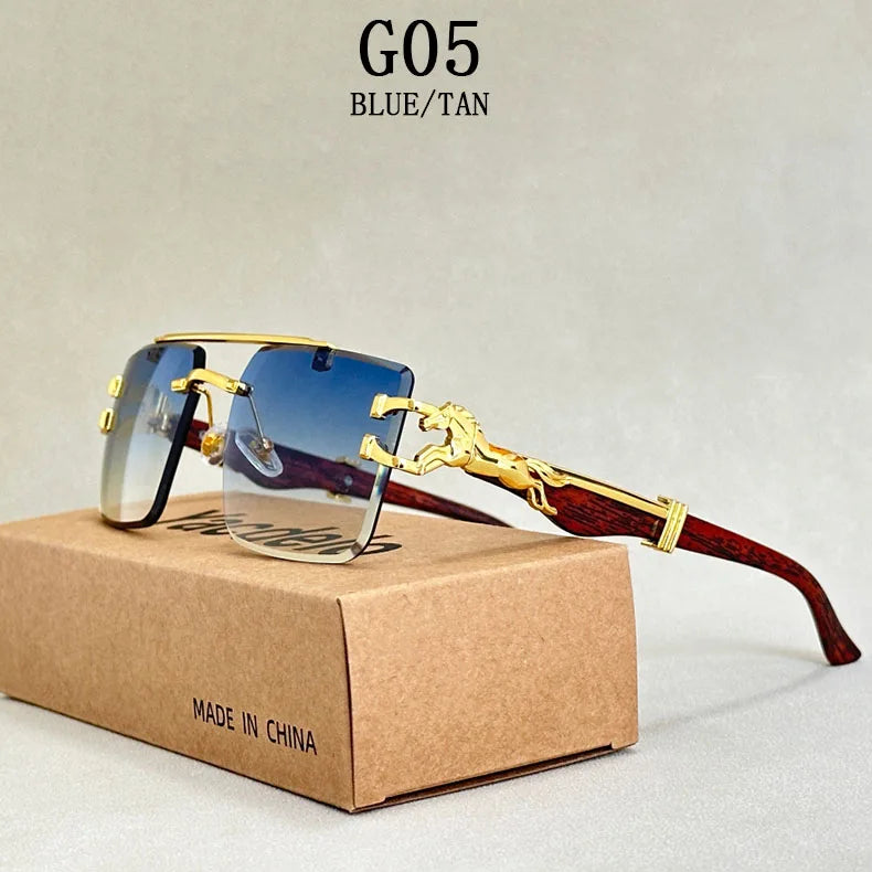 New In Sunglasses For Men Wooden Rimless Sunglasses Women  Vintage Square