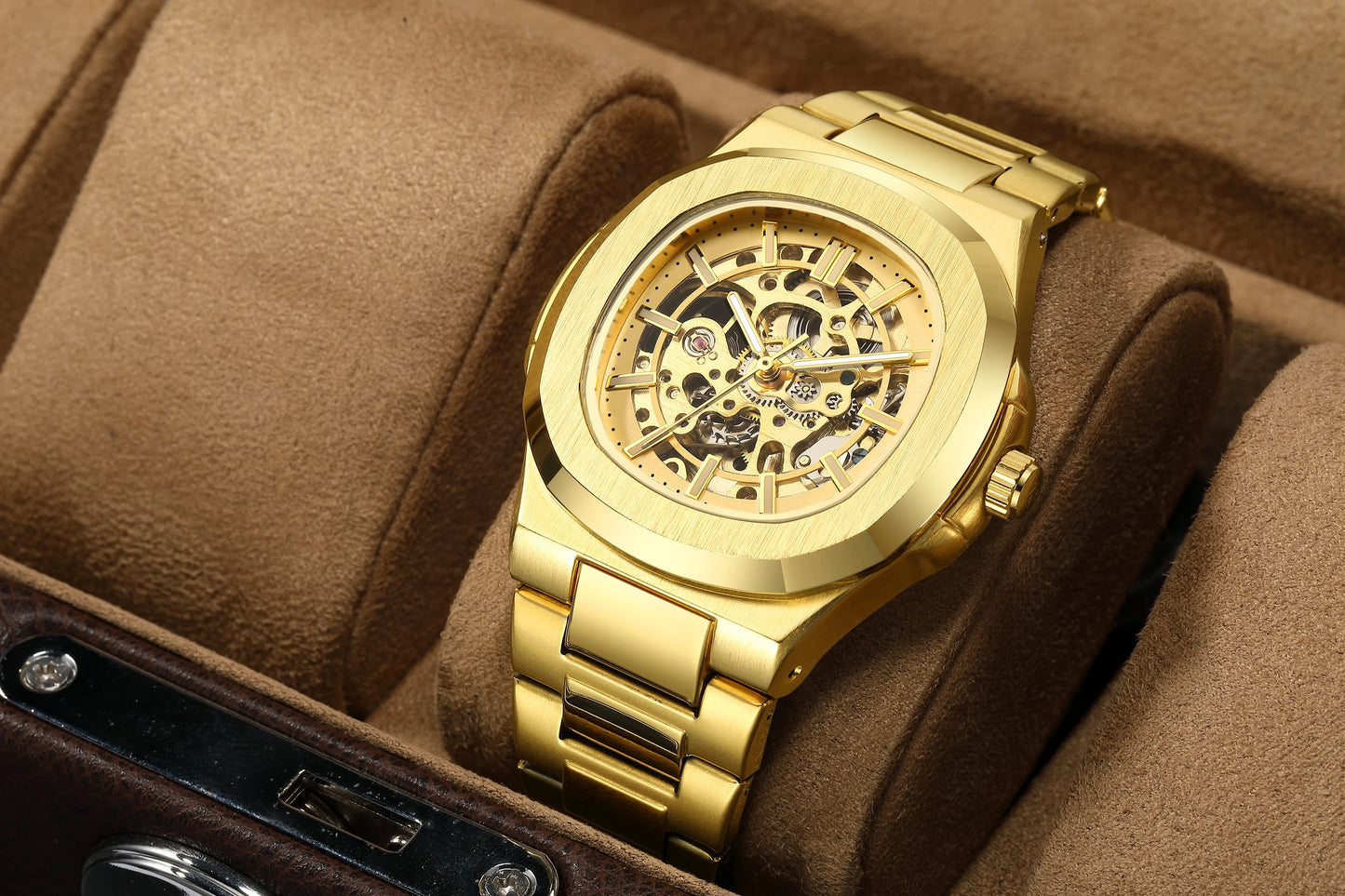 Luxury Automatic Watch For Men Mechanical Wristwatch Skeleton Stainless Steel