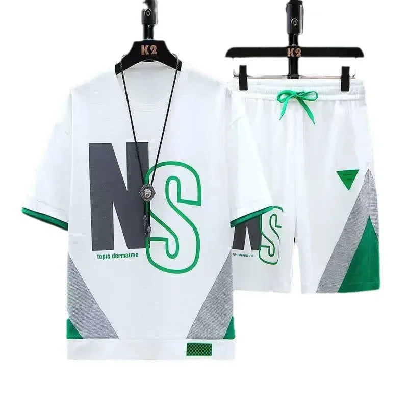 Men Summer Tracksuit Short T-Shirt +Shorts Set Sports Fashion Outfit