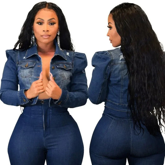 Women Short Jacket Autumn Sexy Ripped Denim Jackets