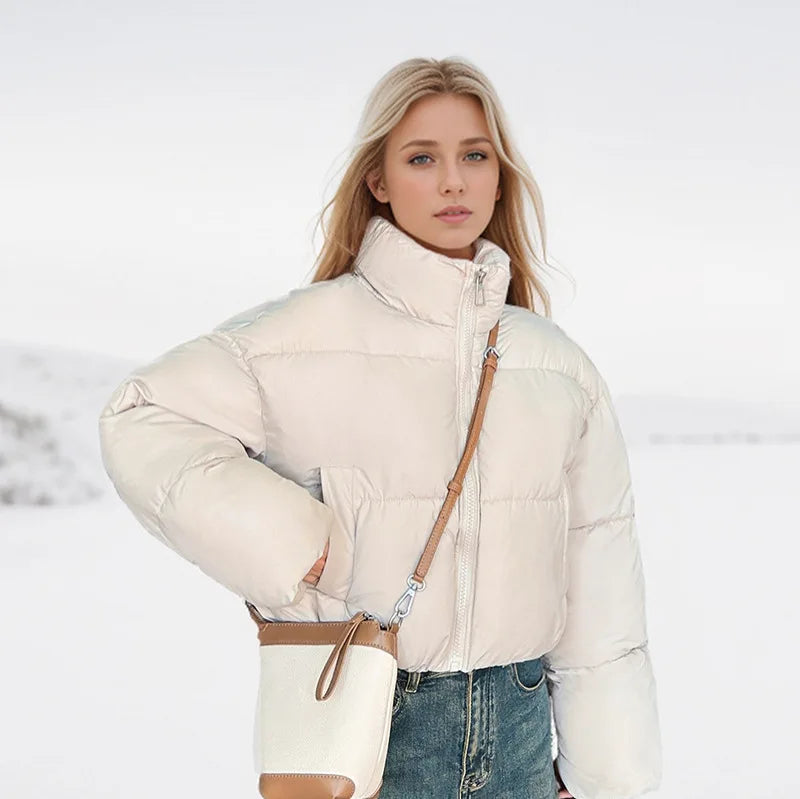 Puffer Jacket Stand-up Collar Cropped Quilted Jacket
