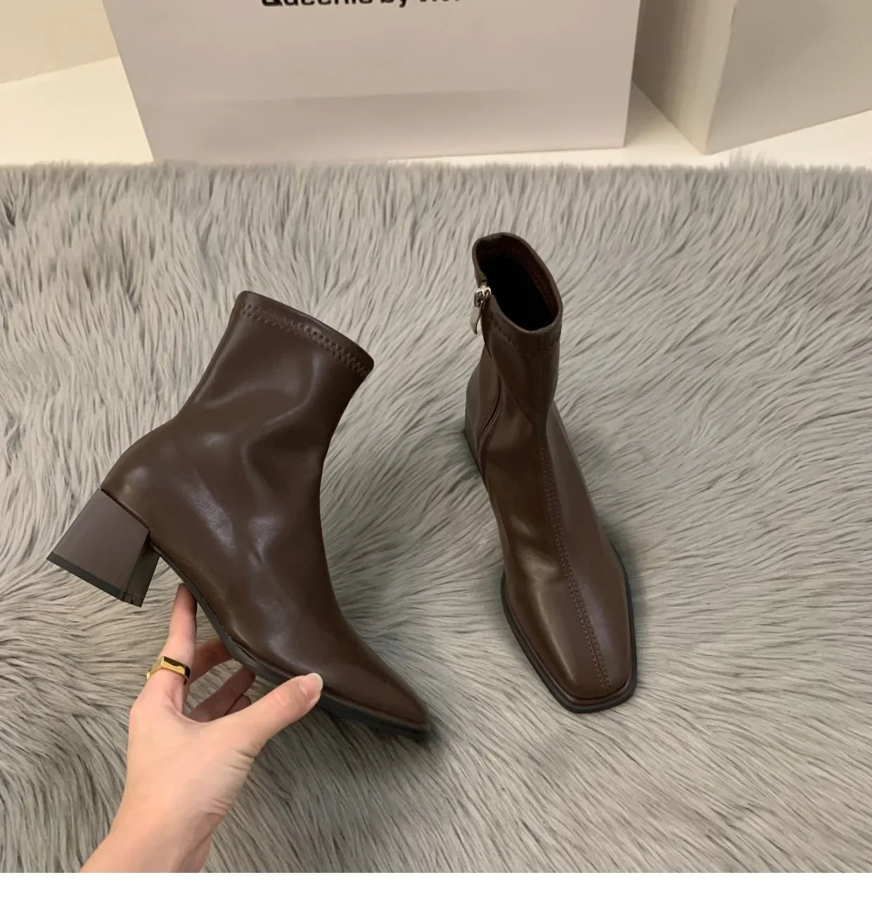 Short boots for women single boots round toe raised waterproof platform bare boots for women