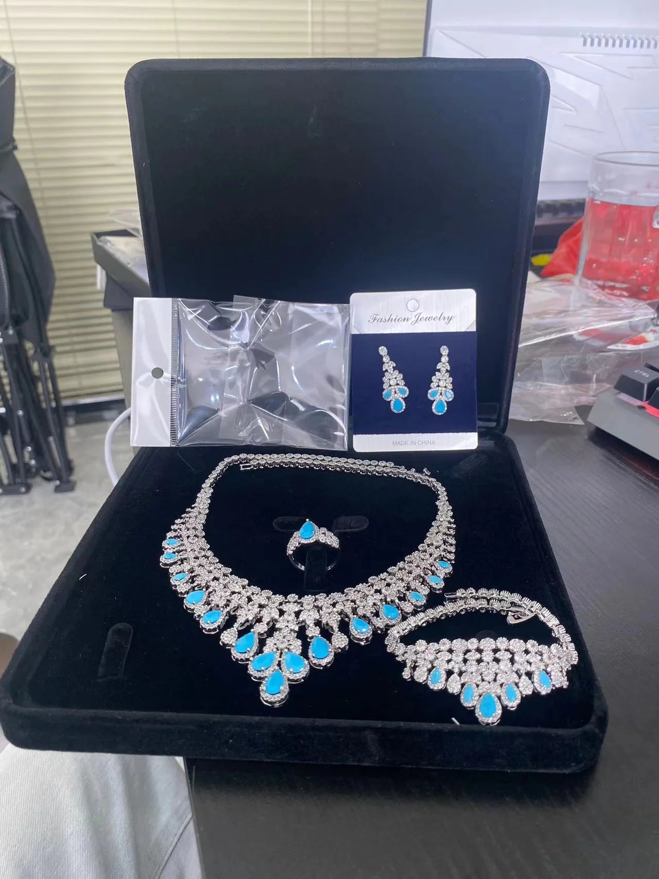 Zircon Super Deluxe Tassel Necklace Earrings