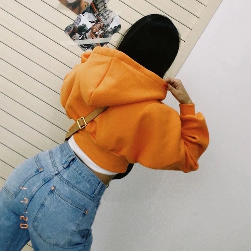 Cropped Zip Up Women Hoodies Vintage with Pockets Short Sweatshirt