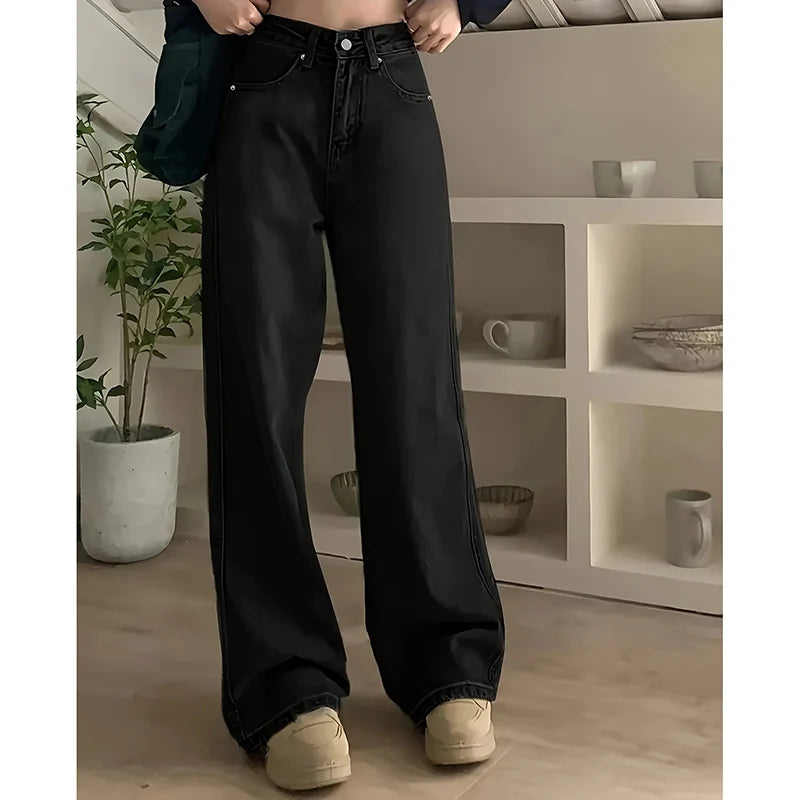 Female High Waist Streetwear Designer Wide Leg  Classic Gray Goth Straight Leg Pants