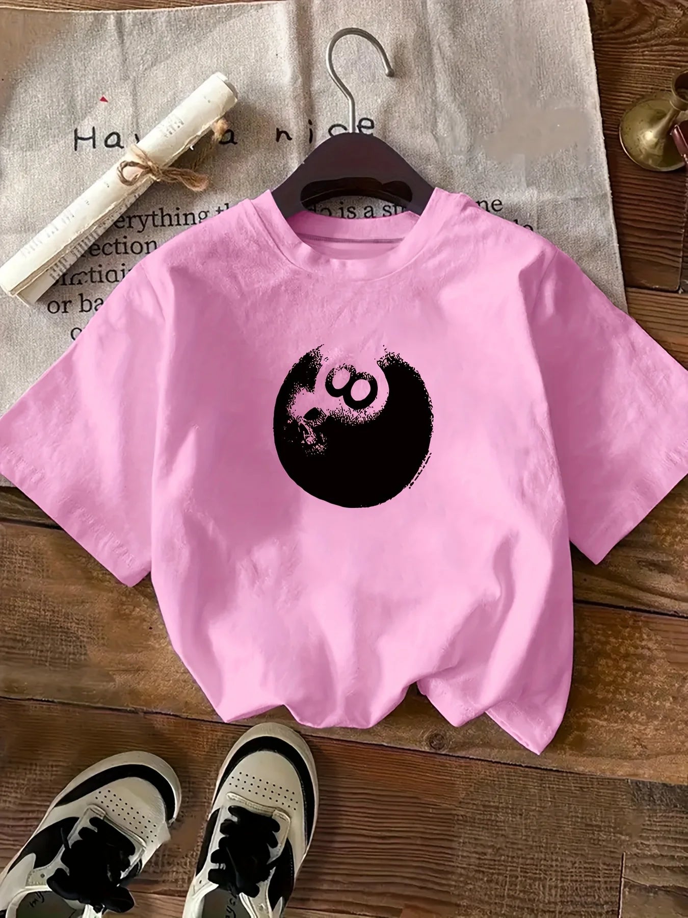 Women's T-shirt Round-neck Print - Comfortable Color