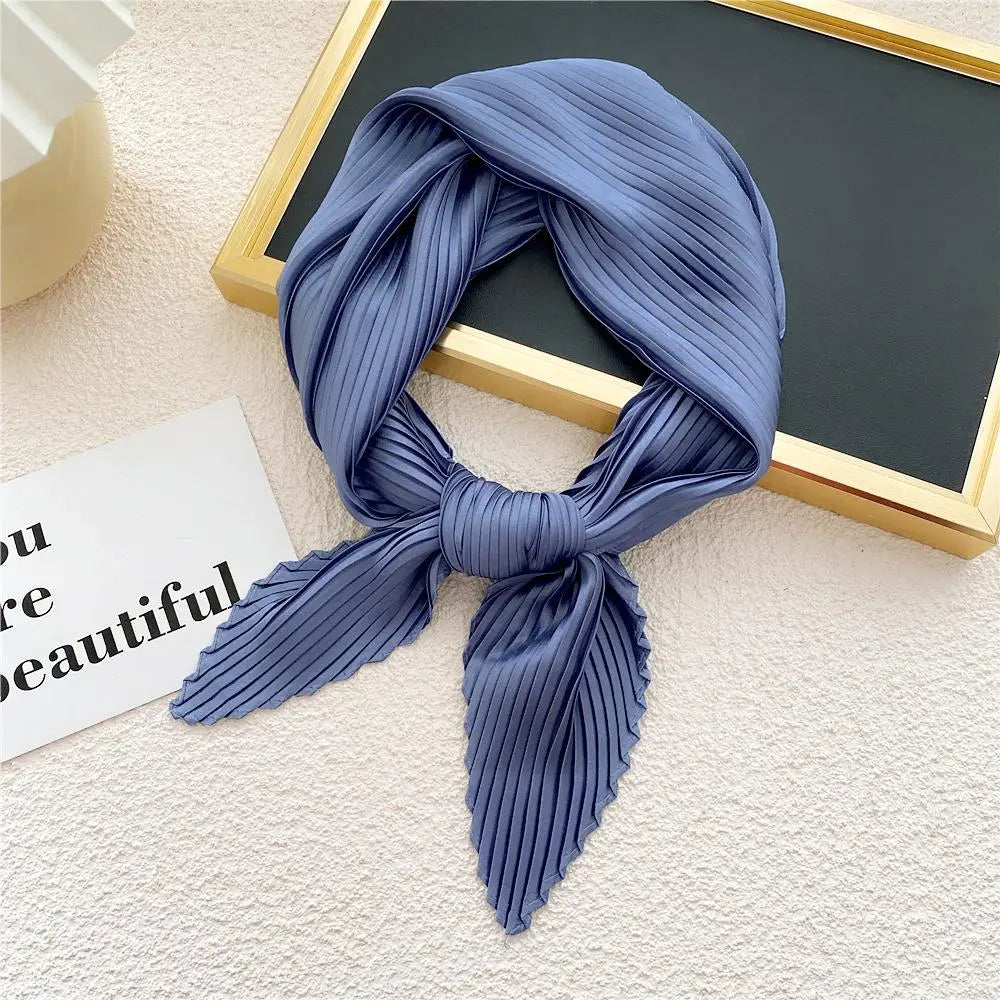 Women Pleated Satin Scarf For Ladies Neckerchief