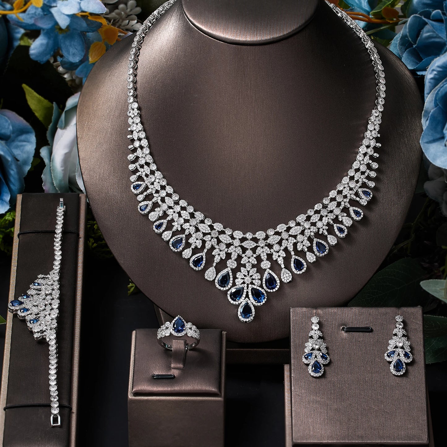 Zircon Super Deluxe Tassel Necklace Earrings