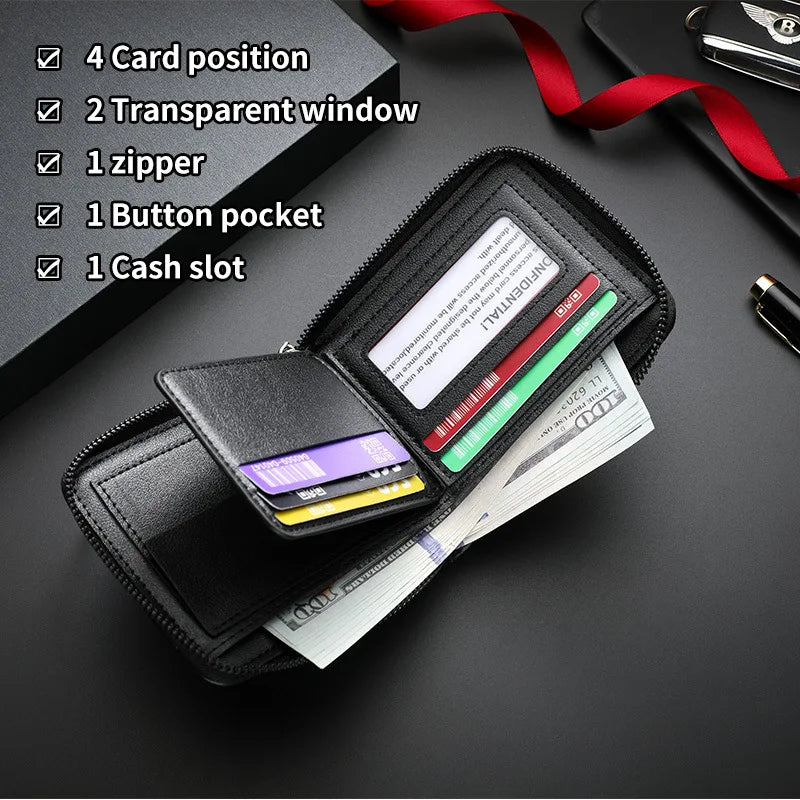 Leather Men’s Wallet Luxury Mens Purse Male Zipper Card Holders