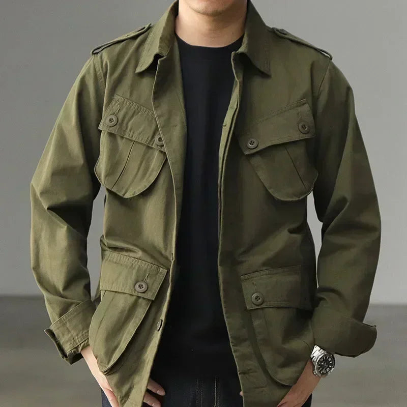 Multi Pocket Cargo Jacket Mens  Vintage Tactical Coats Lapel