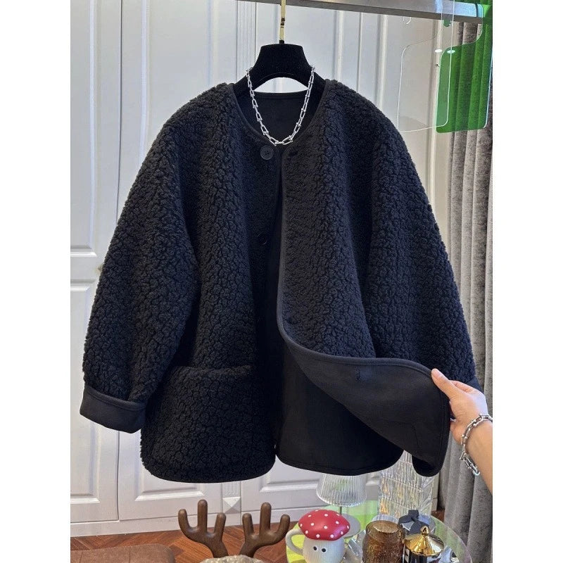 Women Winter Woolen Coat  Single Breasted Female Long Sleeve Jacket