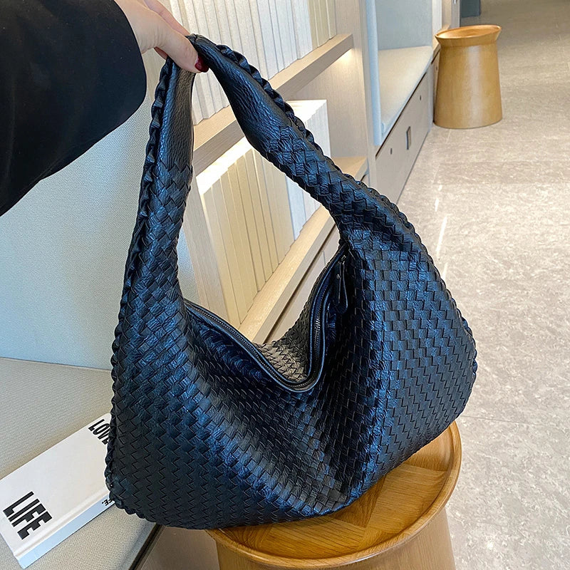 Woven Tote Bag for Women Large Woven Handbag Soft Leather Shoulder Bags