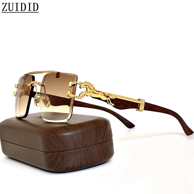 New In Sunglasses For Men Wooden Rimless Sunglasses Women  Vintage Square