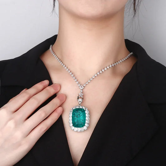 Aqua Blue Gemstone Pendant Necklace with Sparkling Zircon