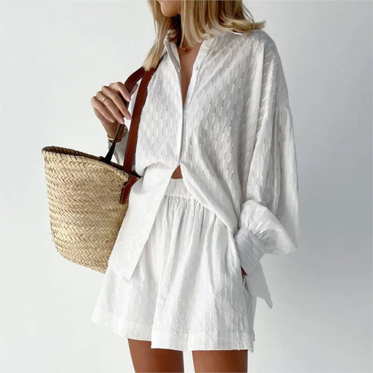 Women's Two PieceLong Sleeved Elegant Shirt 2 Piece Sets Suit