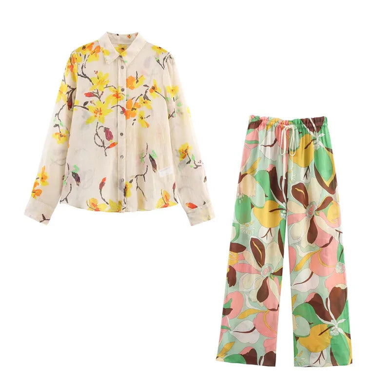 Women 2 Pieces Sets Floral Printed Shirt