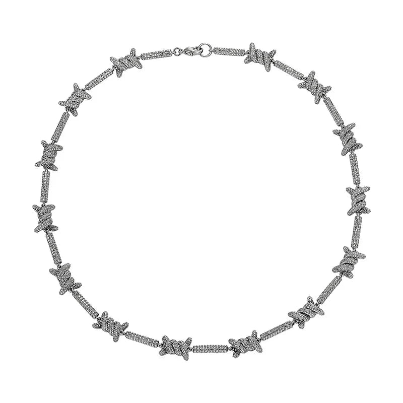 Hip Hop Bling Ice Out Stick Twisted Wire Shape Link Chain Necklace for Men