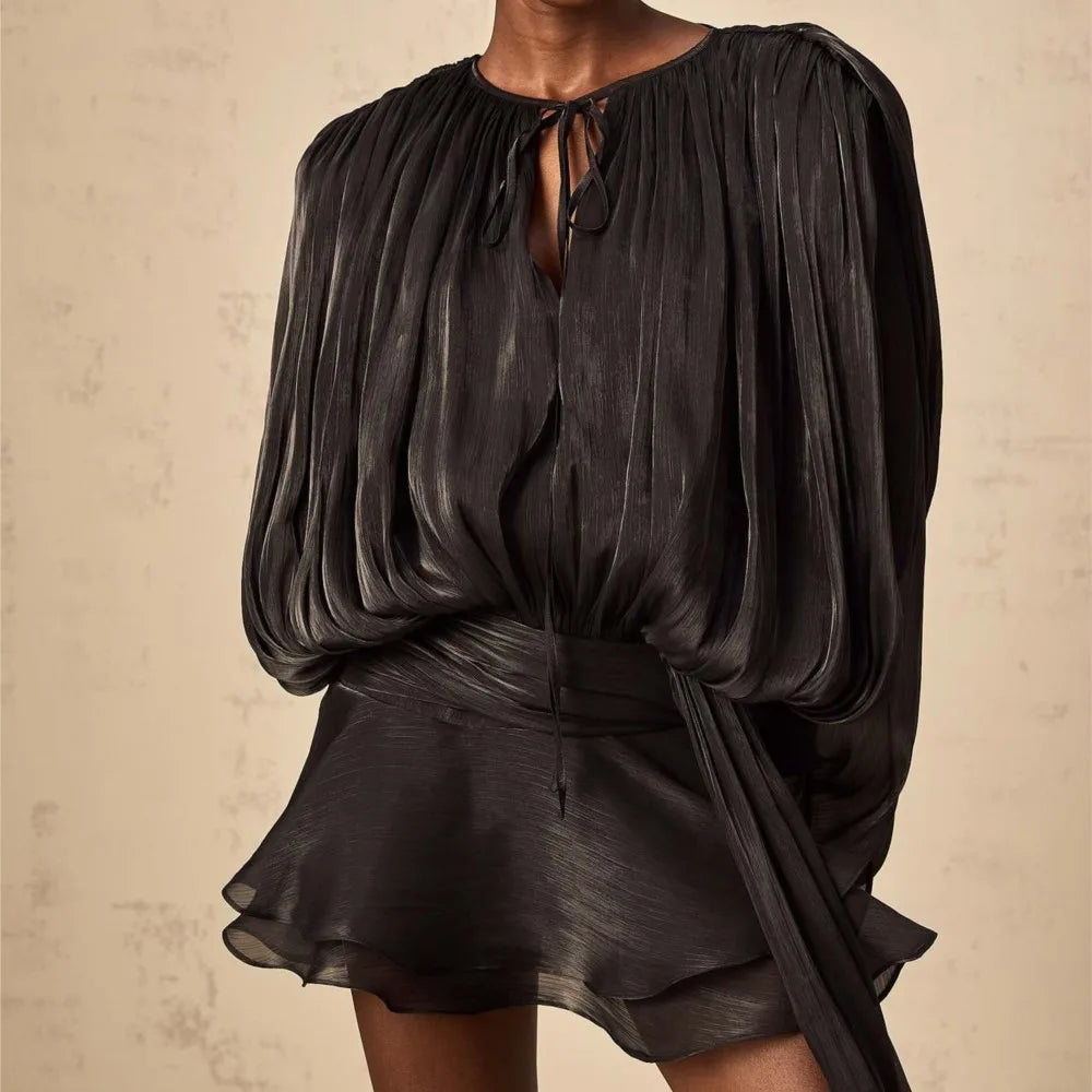 French Vestidos Elegant Puff Sleeve Dress