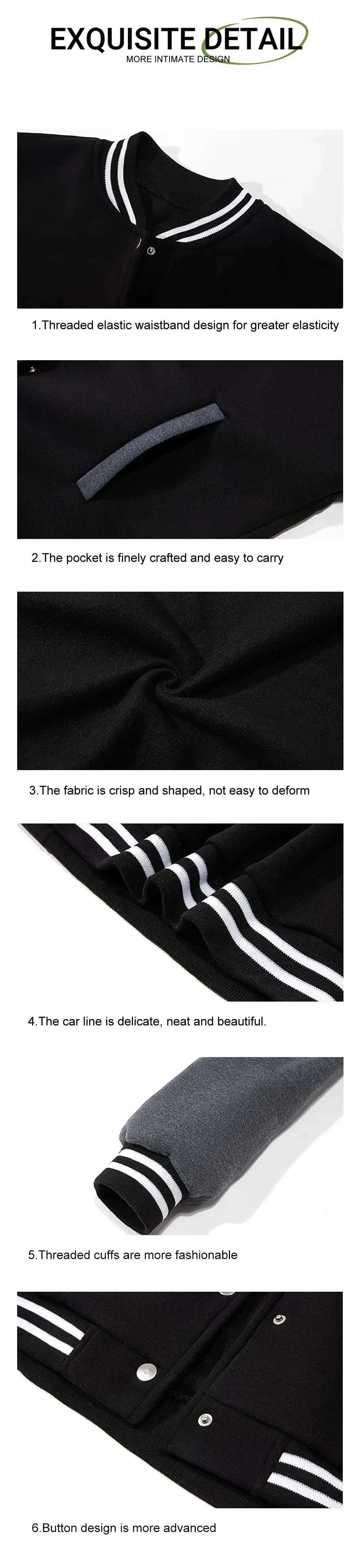 Men's Casual Baseball Jacket - Contrast Cuff Design