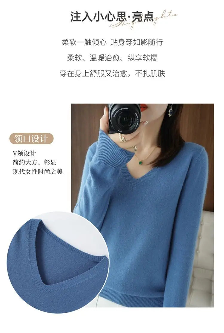 Women's Sweater  Knitted Pullovers V-neck Slim Fit Bottoming Shirt