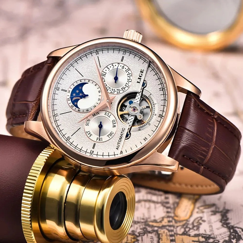 Men Watches Automatic Watch Tourbillon Clock Genuine Leather Waterproof Watch