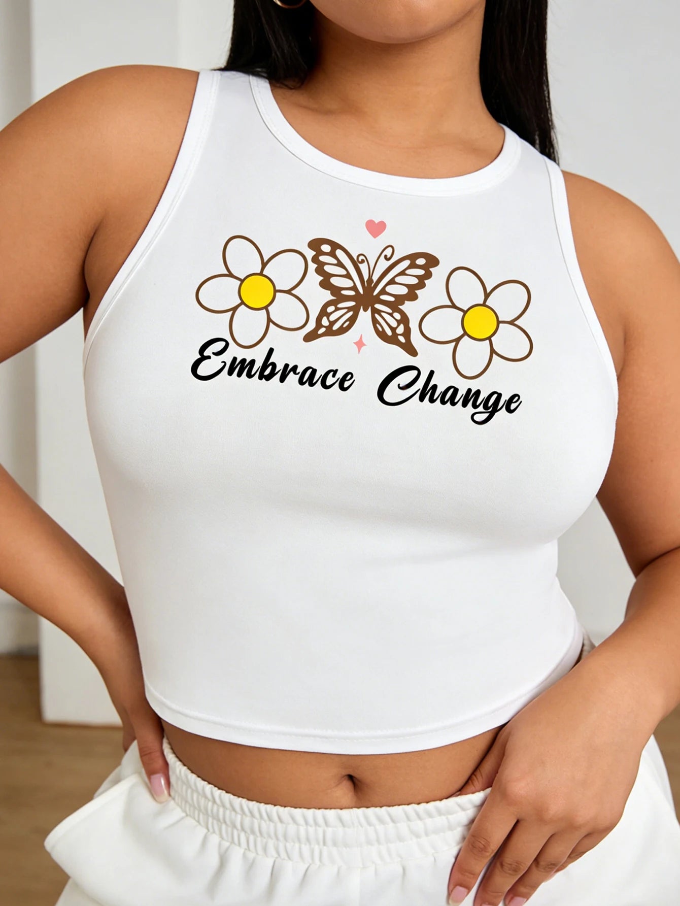Big-size women's fashionable casual fresh-printed tight tank top