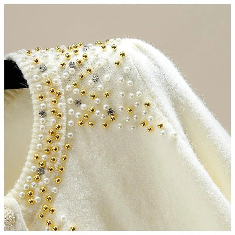 New O-Neck Knitted Sweater Close-Fitting Beading Pullover