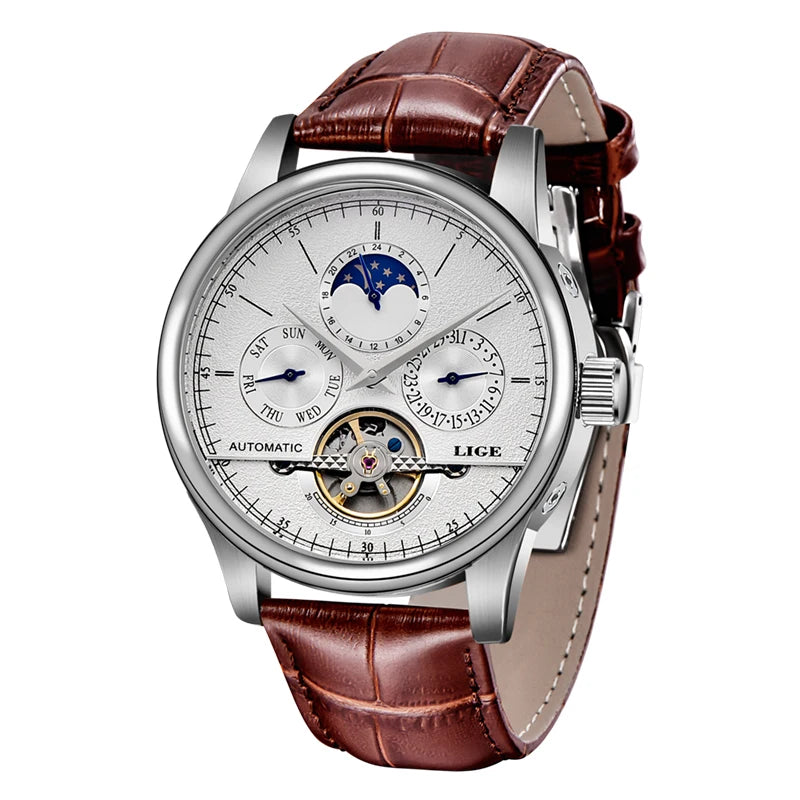 Men Watches Automatic Watch Tourbillon Clock Genuine Leather Waterproof Watch