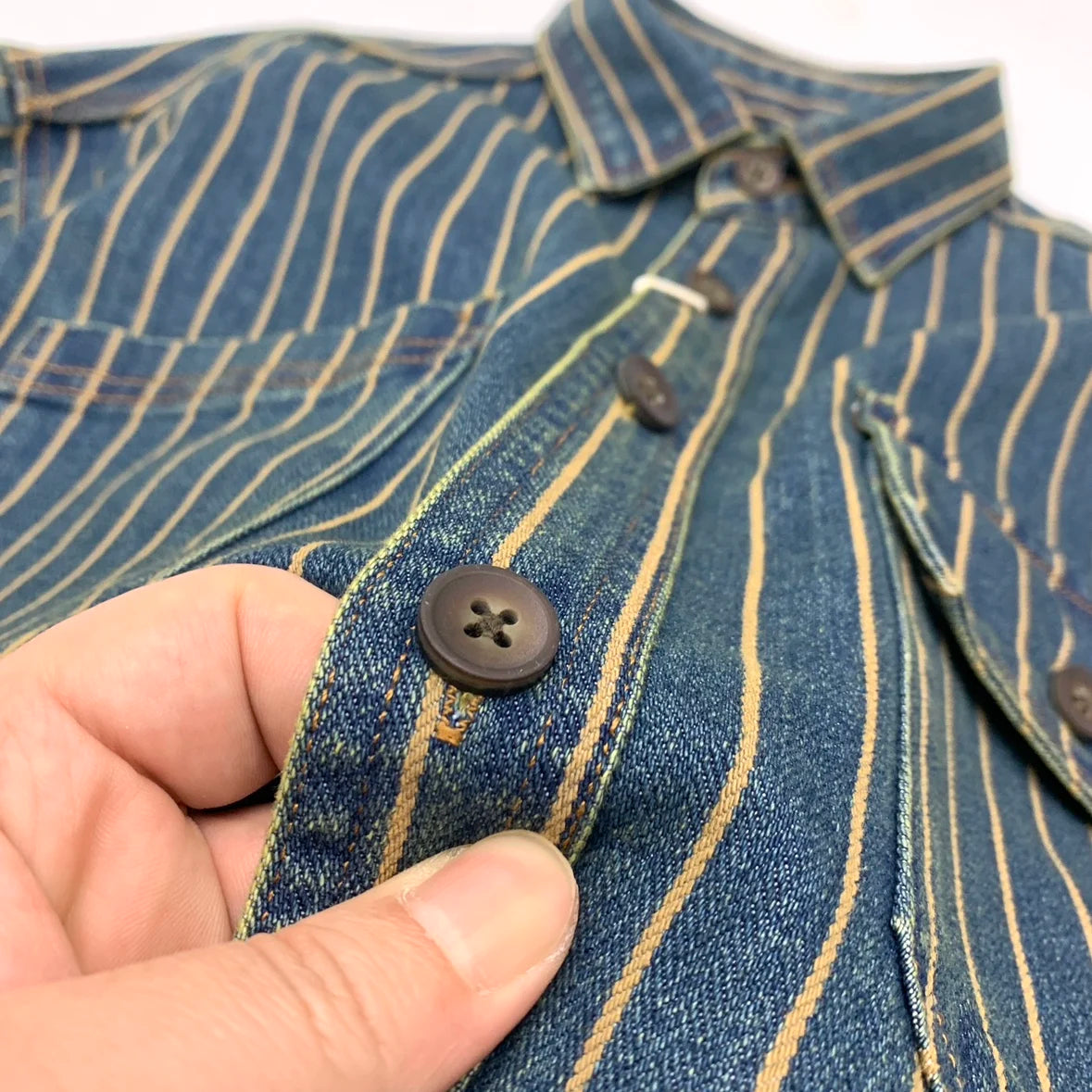 Retro Heavyweight Striped Denim Shirt Jacket