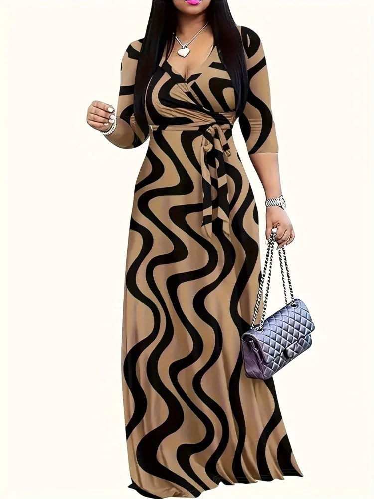 Casual Sexy Deep V Neck Lace-Up Loose Dresses Robe Femme