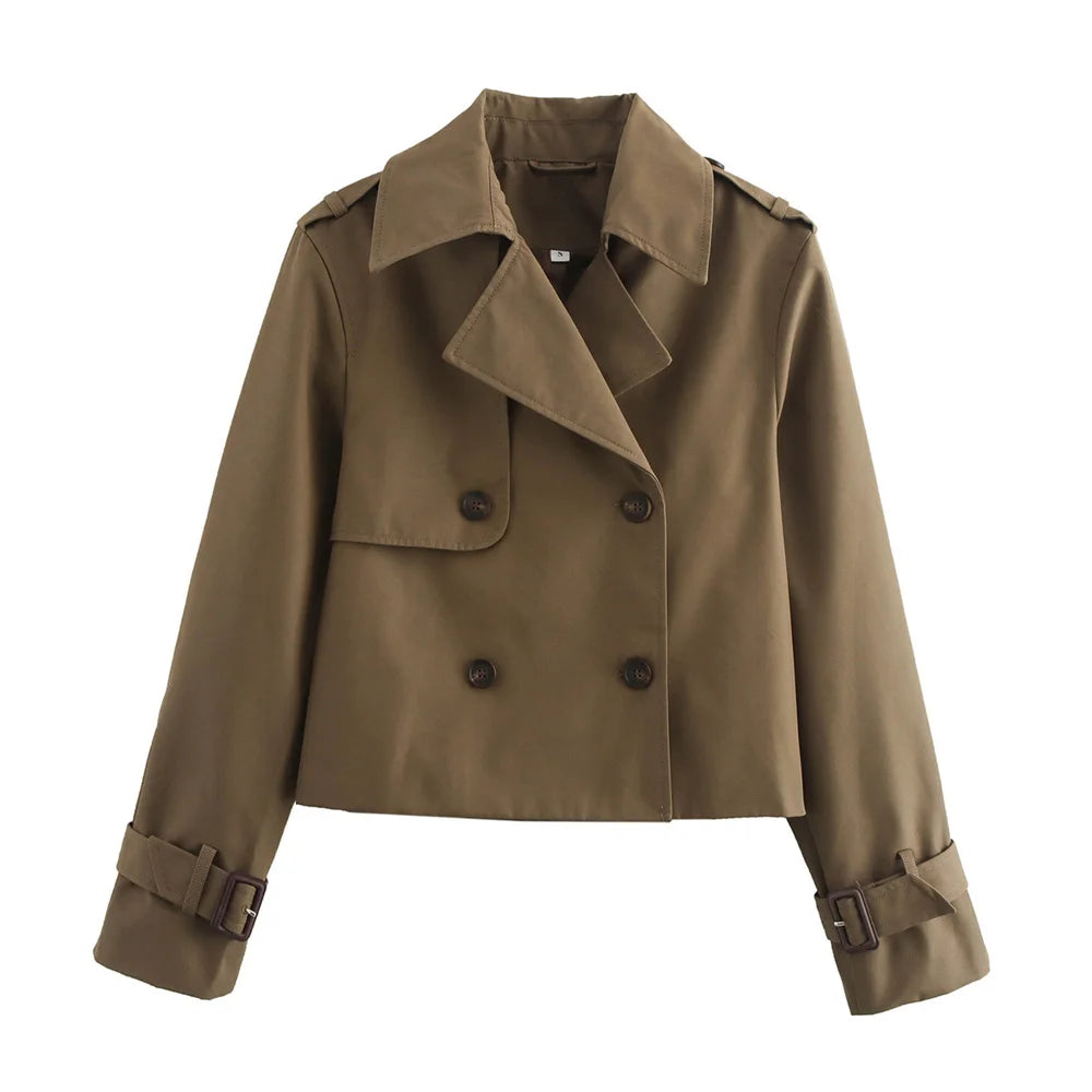 Ladies Vintage Cropped Trench Spring Autumn Jacket
