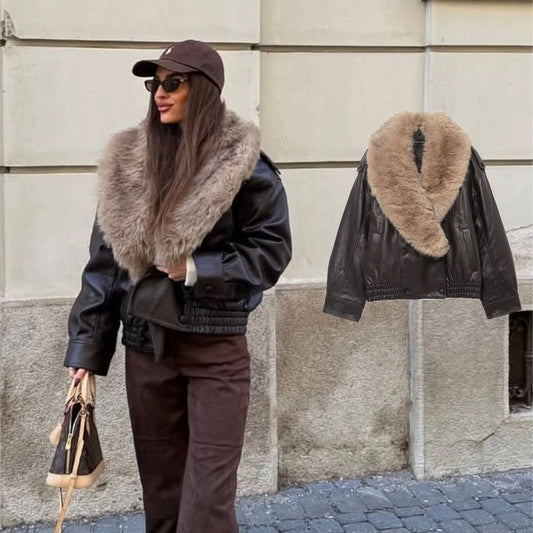 Elegant Coats Brown Fur Jacket With Large Fur