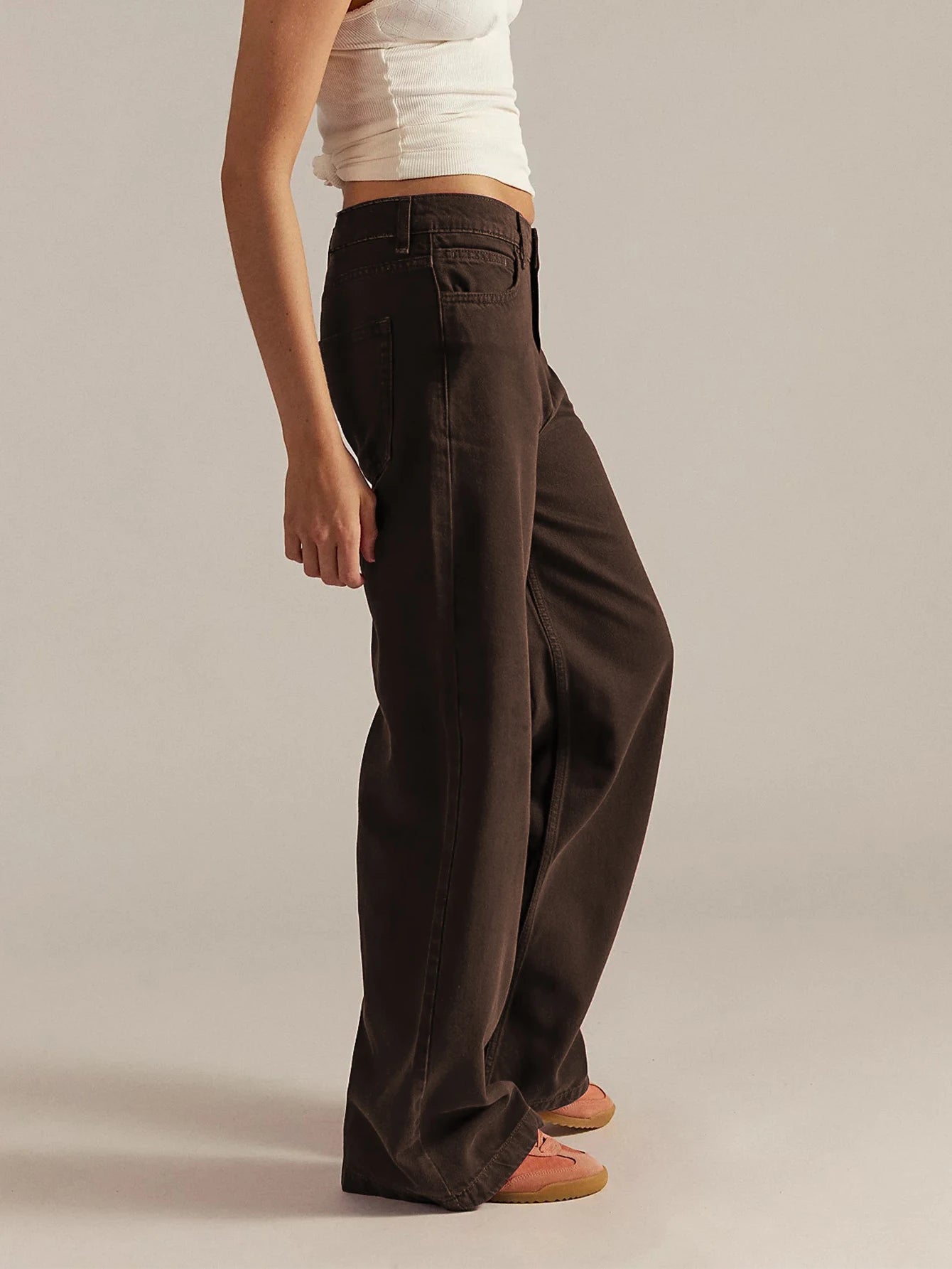 Women's retro brown wide-leg jeans