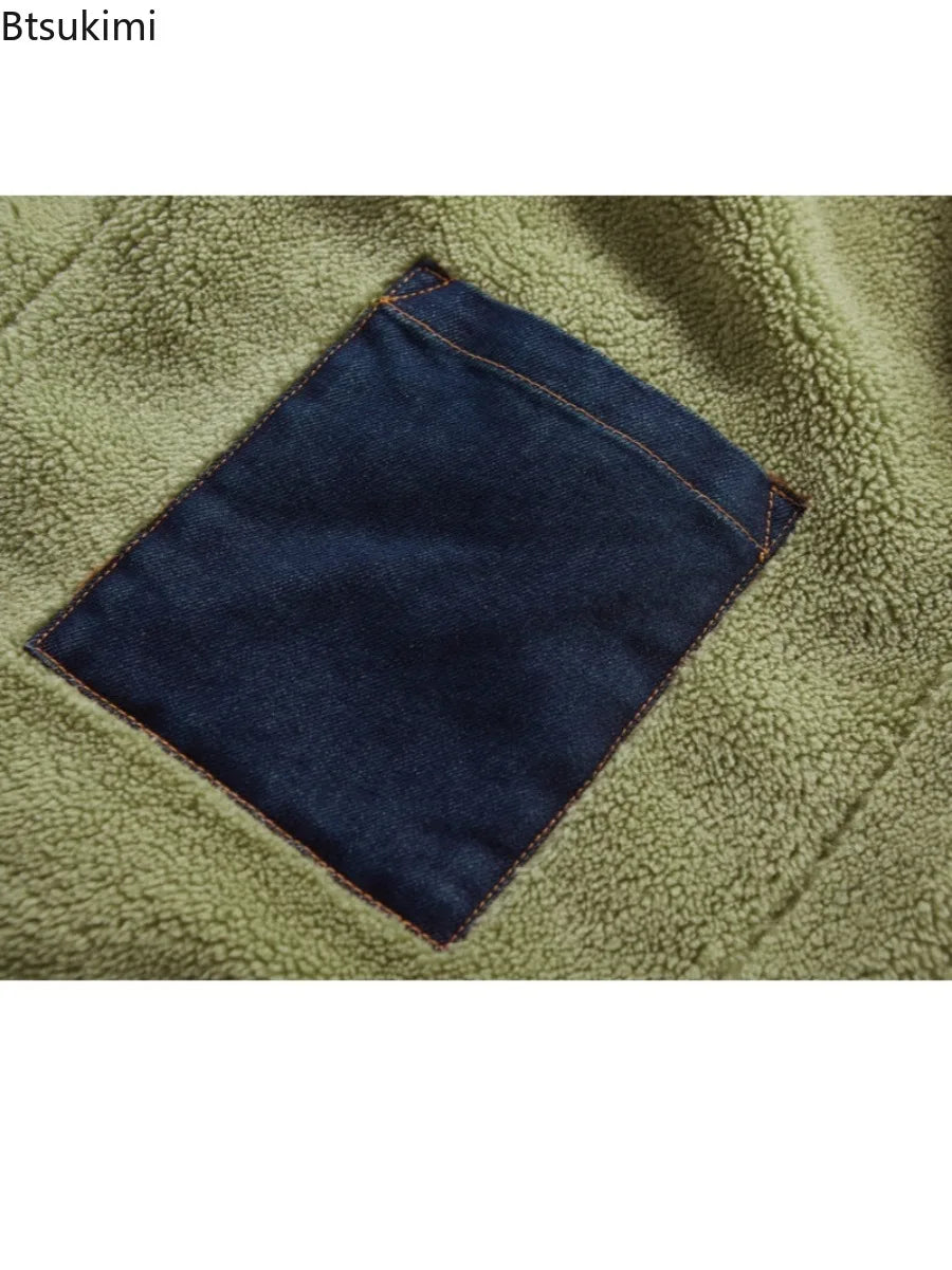 Men Denim Jackets Autumn Winter Lamb Fleece Lining Warm