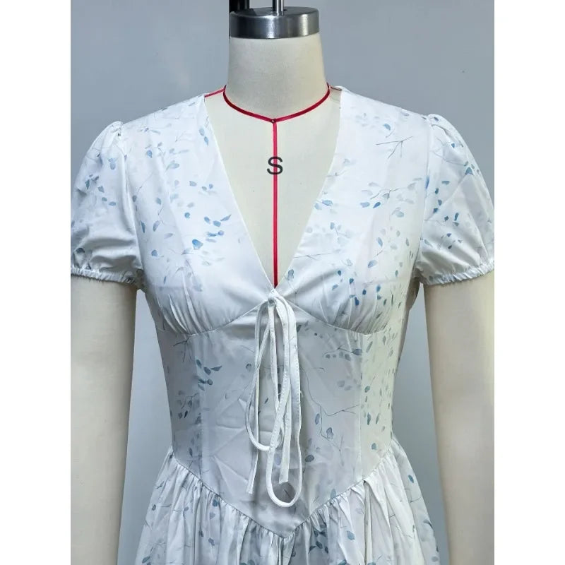 Sexy V Neck Floral Print Short Sleeve Sweet Dress