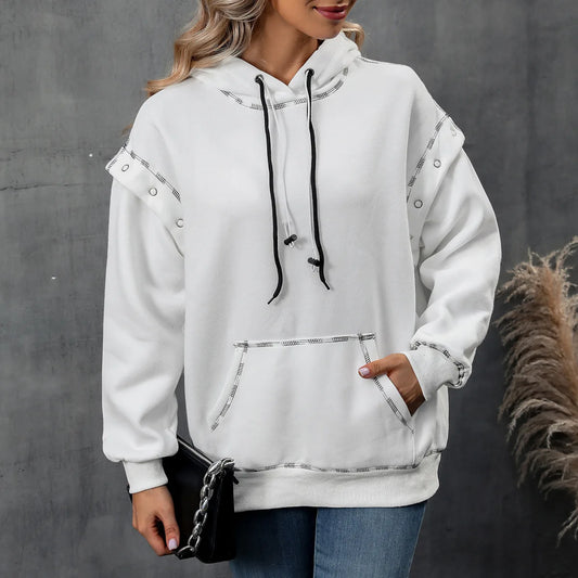 Women's Hooded Sweatshirt with Shoulder Sleeves and Drawstring