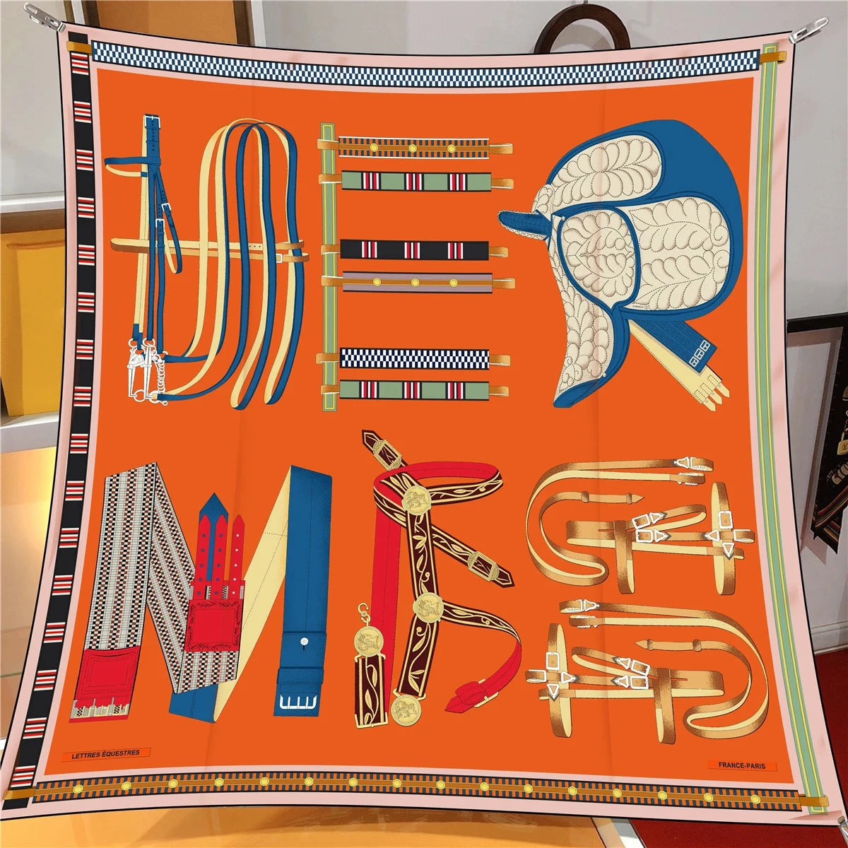 Women Print Satin Square Head Luxury Shawl