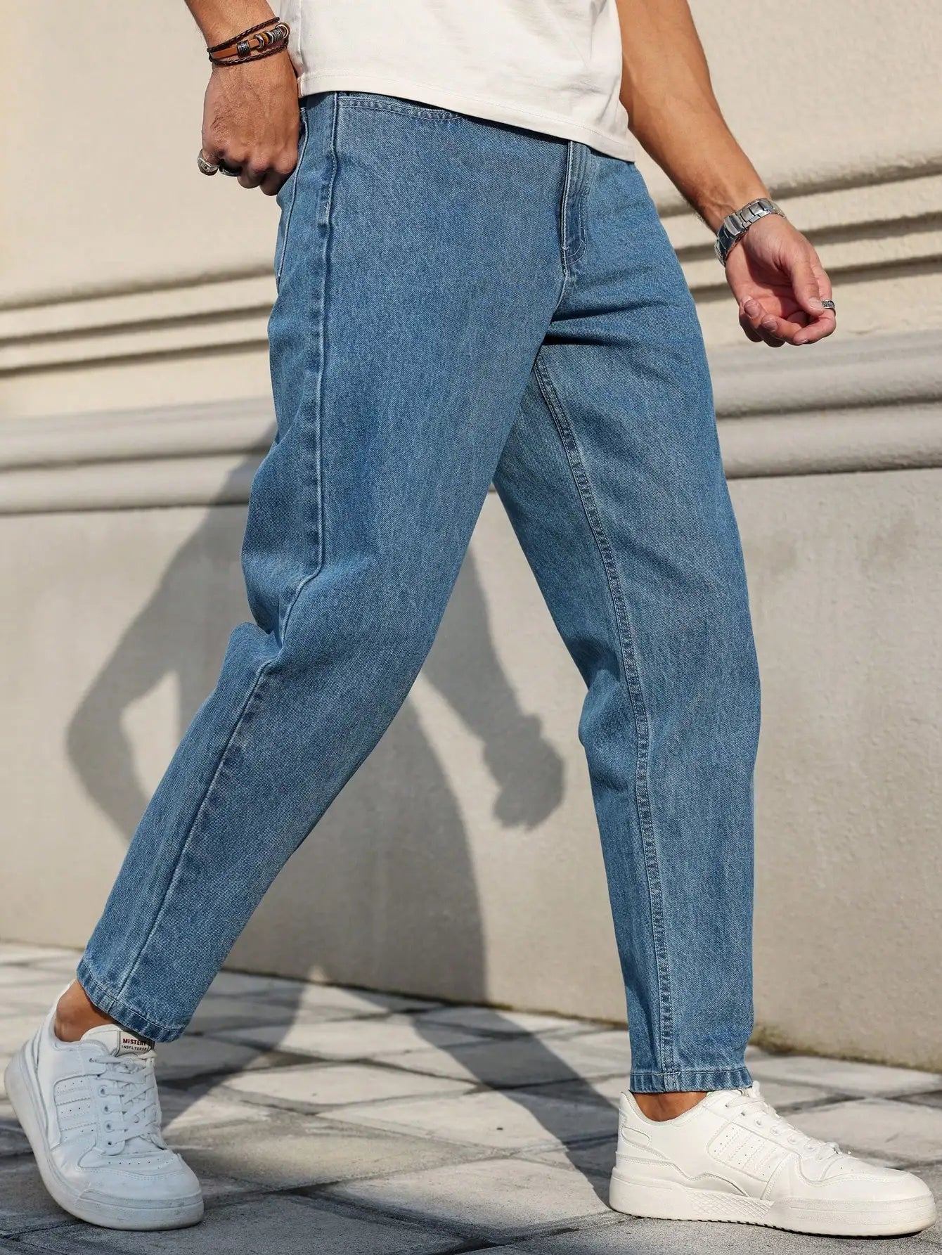 Men's jeans classic blue denim fabric