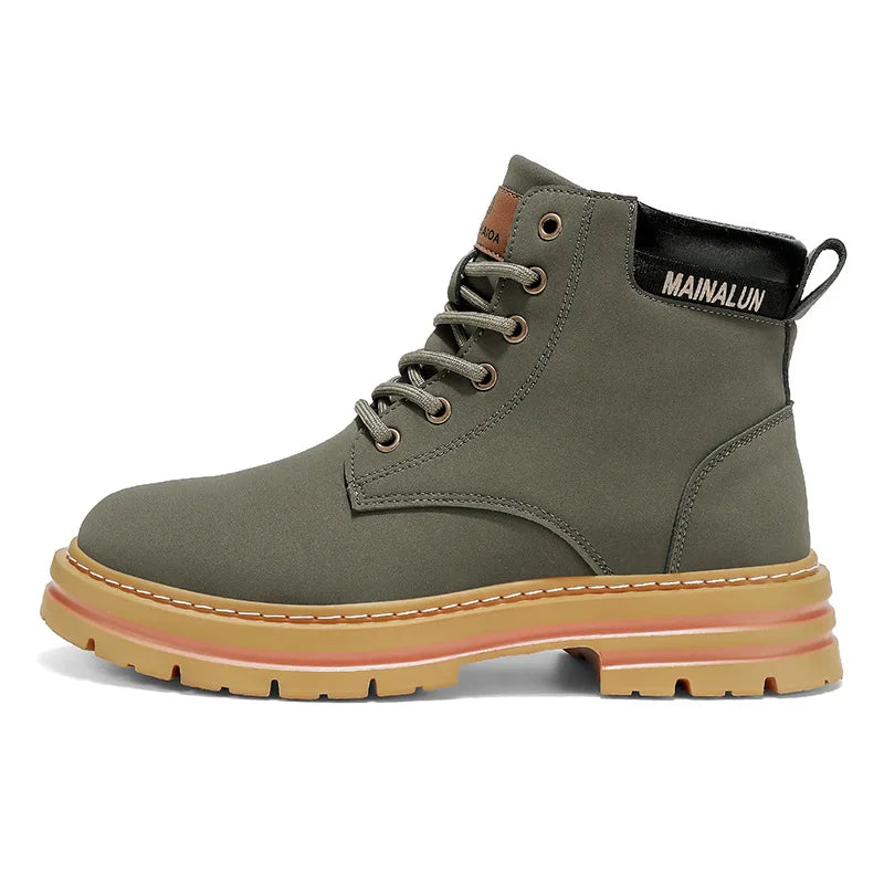 Men's High Top Boots High Quality Casual Leather Boots Lace Up Men Ankle Non-Slip Boot