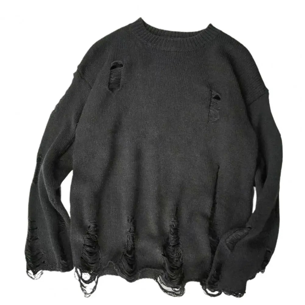 Men Wash Hole Ripped Knit Sweaters k Oversized  Sweater