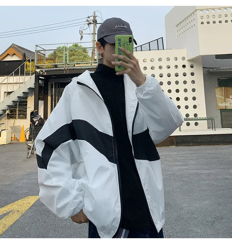 Hip Hop Varsity Jacket Patchwork Color Black