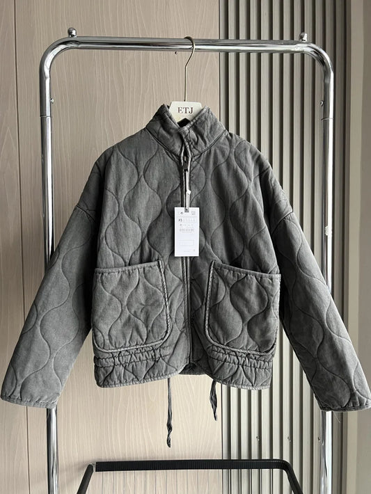 ZW Women's Cotton Jacket  Vintage High Collar Quilted Coat for Women